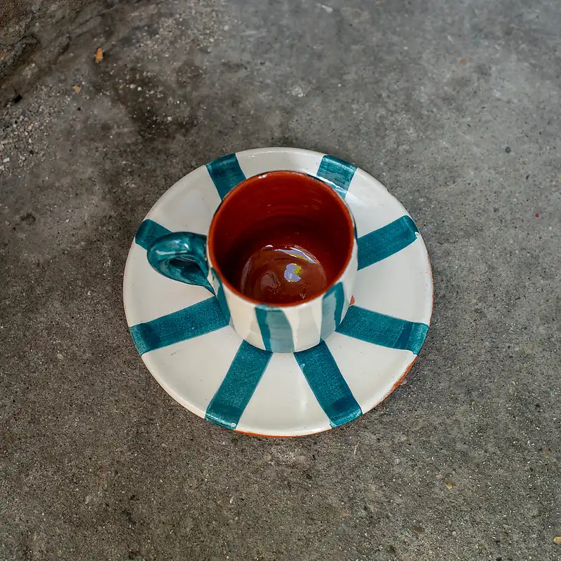 Tasse à café verte et soucoupe rayures verticales vert Casa Cubista