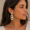 boucles-oreille-clip-maillons-turquoises Boucles d'oreilles à clip à maillons vertes et blanches Francine Bramli