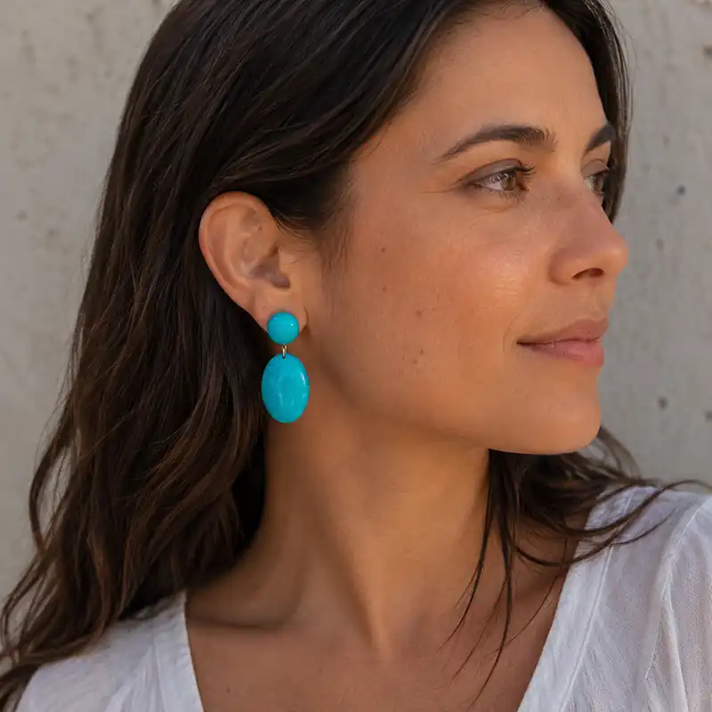 Boucles d'oreilles à clip ovales turquoises Francine Bramli