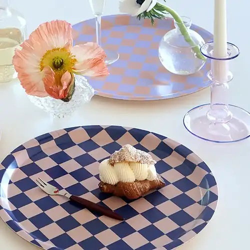 Plateau à carreaux raisin-rose