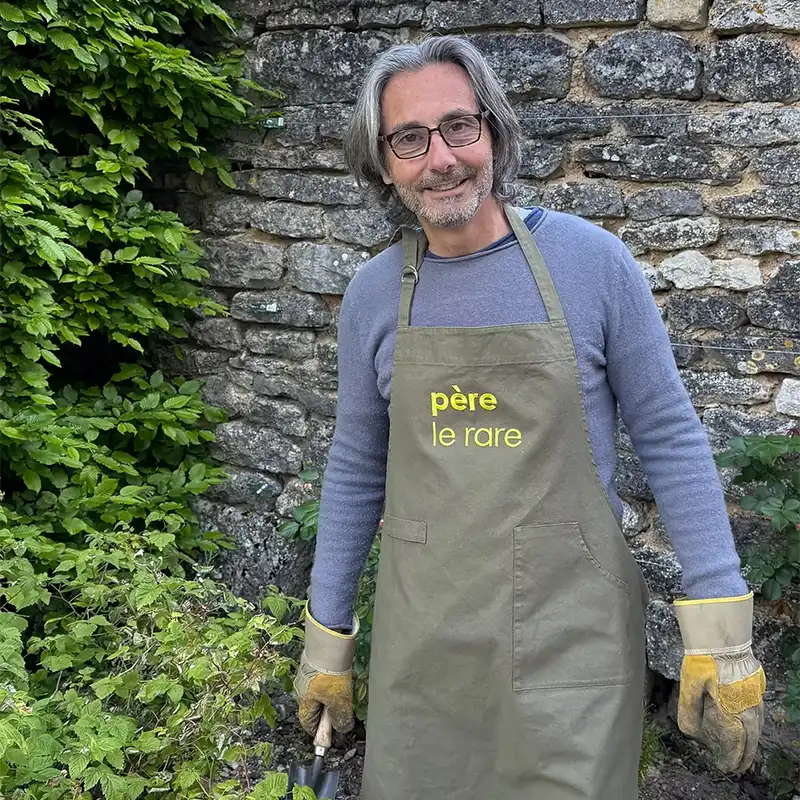 Tablier de cuisine brodé kaki-jaune "Père le rare"