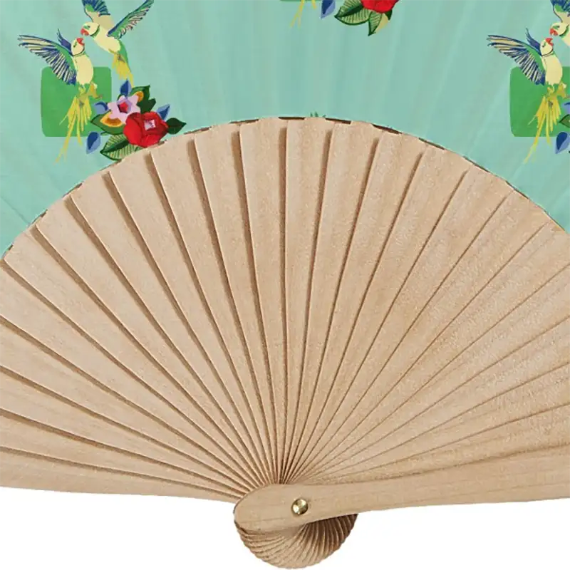 Eventail artisanal en bois de bouleau turquoise