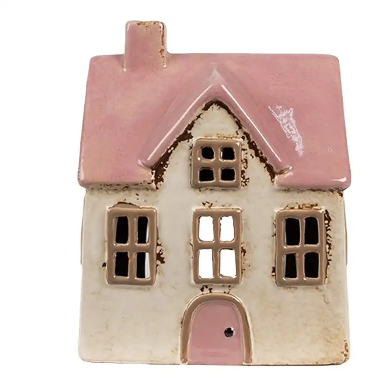 Photophore beige et rose en céramique