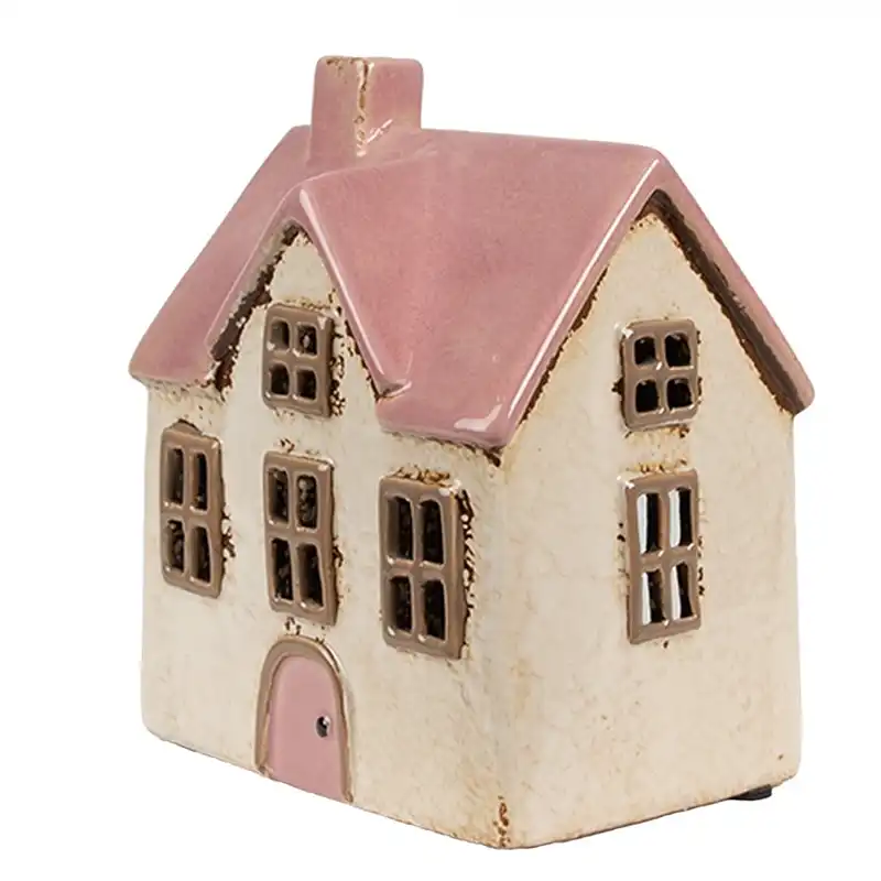 Photophore beige et rose en céramique